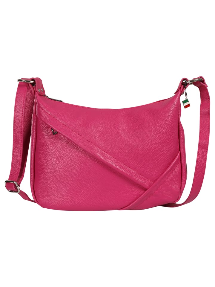 Florence Schultertasche Leder pink, fuchsia ca. 35cm