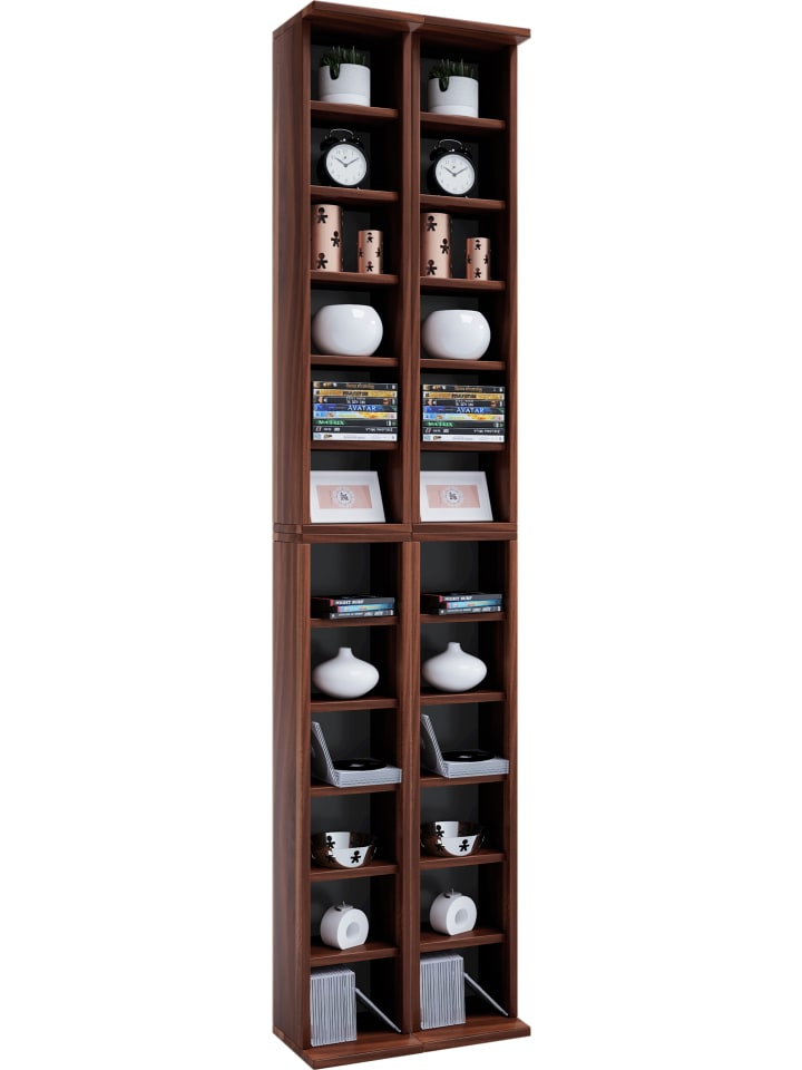 Holz CD DVD Stand Regal Schrank Ständer Almera in Kern-Nussbaum