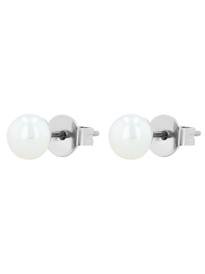 Damen Ohrringe – Ohrstecker aus Edelstahl mit Perle in silber