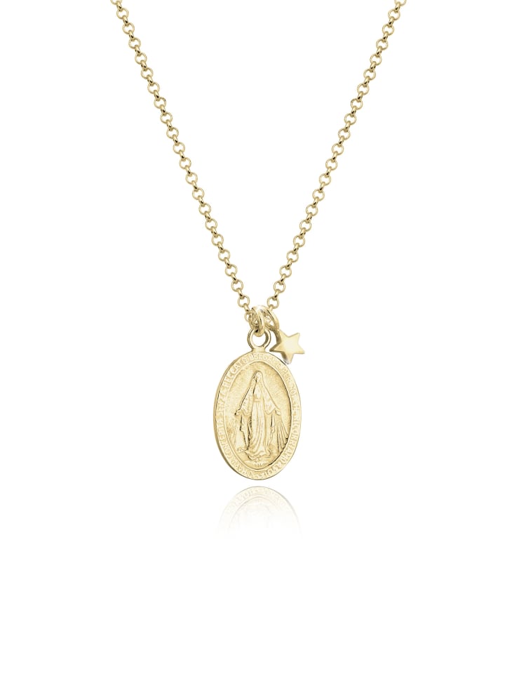Halskette 925 Sterling Silber Marienbild, Sterne, Stern in Gold
