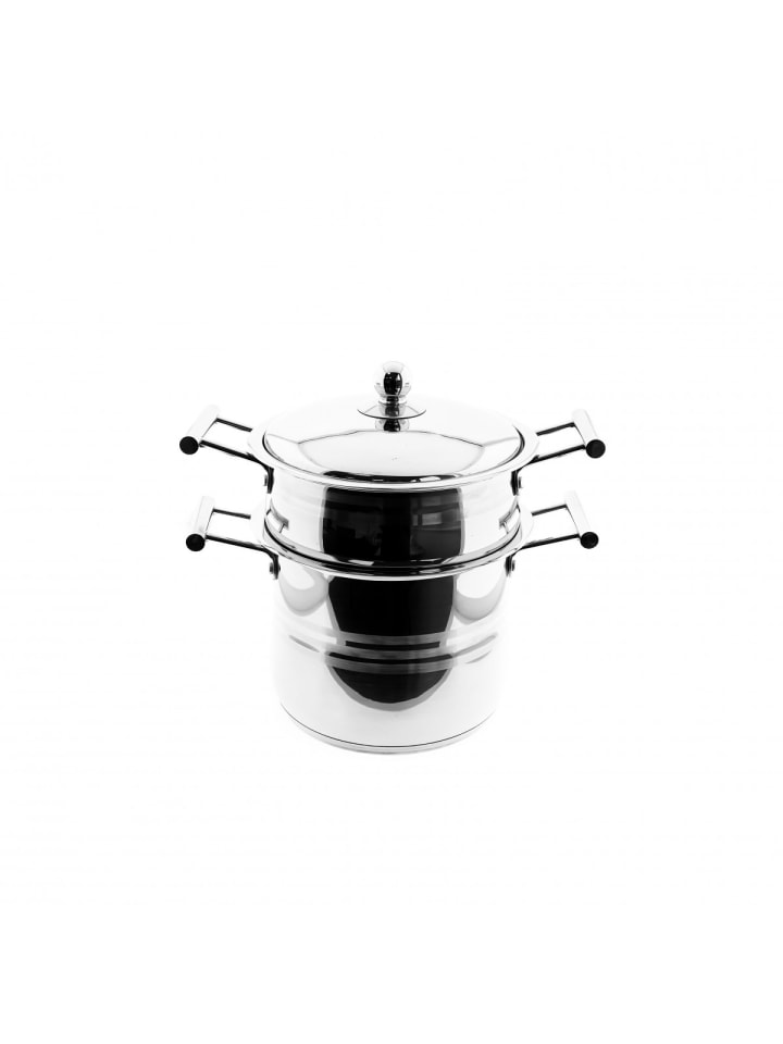 Sunay Couscous Pot aus Edelstahl Kochtopf mit Siebeinsatz in Silber