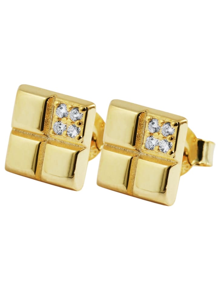 Damen Ohrringe – Ohrstecker aus 925 Silber mit Zirkonia in gold