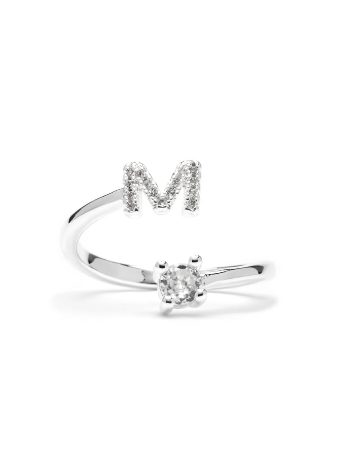 Ring mit funkelnden Zirkonia-Steinen, silberfarben – Alphabet
