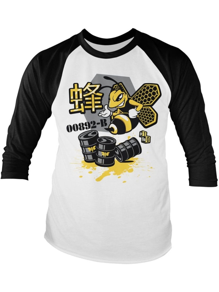 Longsleeve "Meth Bee 00892 B Baseball Long Sleeve Tee" in Weiß