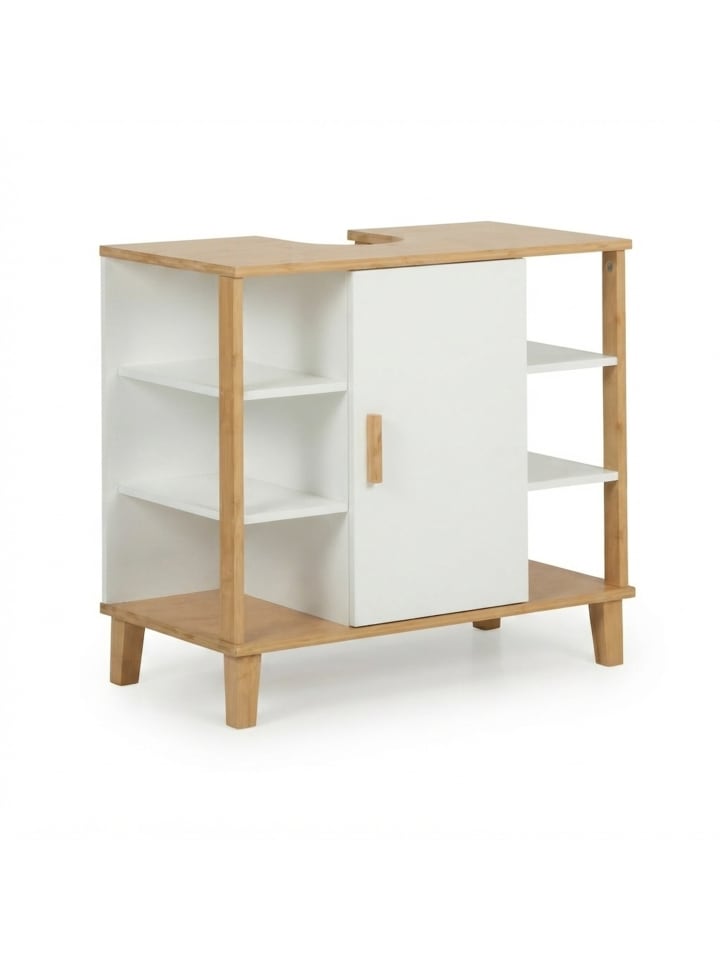 Waschbeckenunterschrank in Weiß/ Natur - (B)64 x (H)65 x (T)31 cm