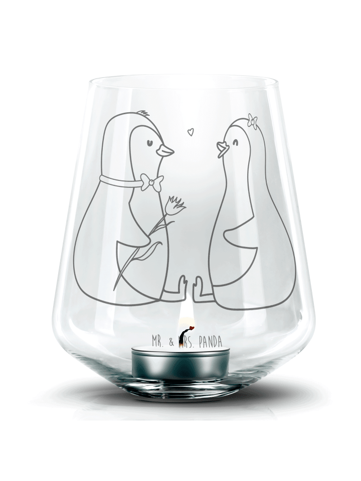 Kerzenhalter Pinguin Pärchen ohne Spruch in Transparent