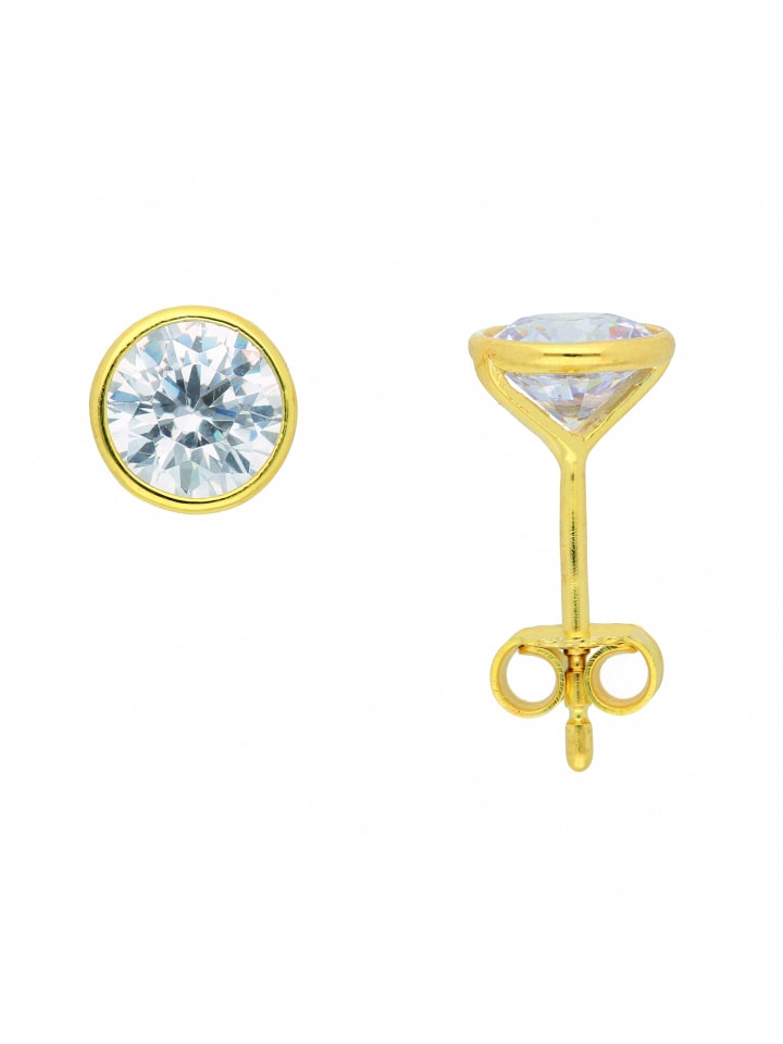 Damen 333 Gold Ohrringe / Ohrstecker mit Zirkonia Ø 6 mm in gold