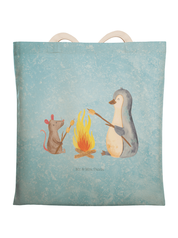 Tote Bag Pinguin Lagerfeuer ohne Spruch in Eisblau