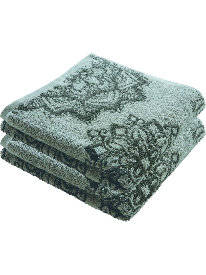 Frottier, Jacquard Handtuch 2er-Pack Bühl in jade/oliv