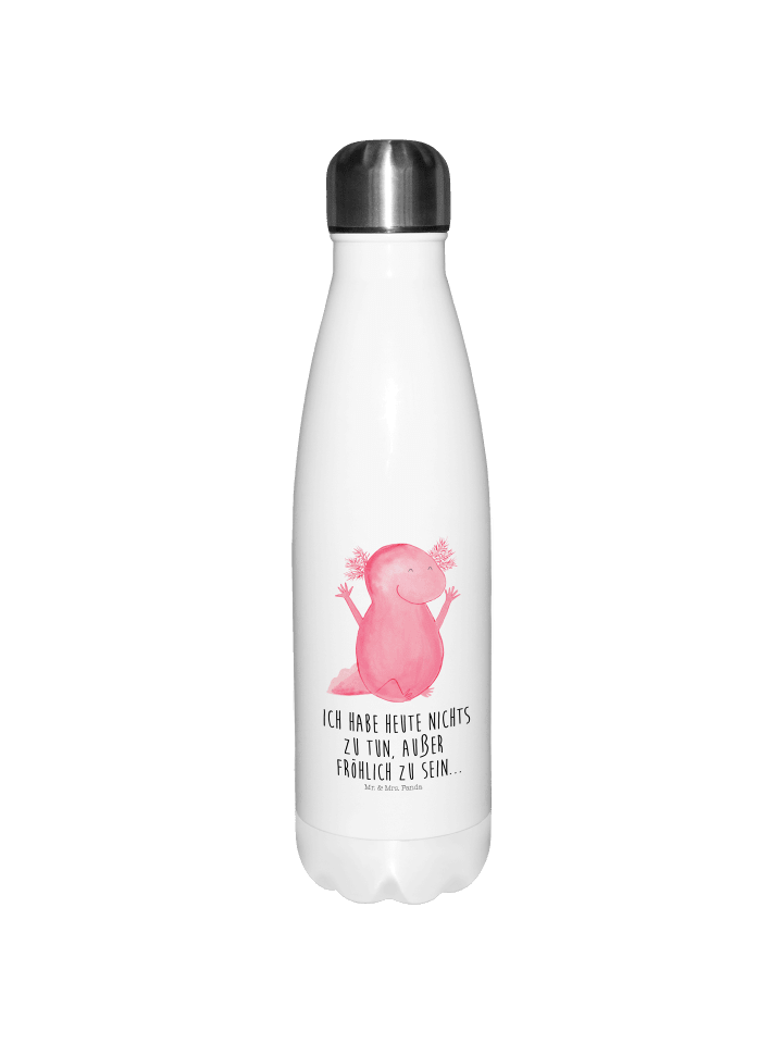 Trinkflasche Axolotl Hurra mit Spruch in Weiß