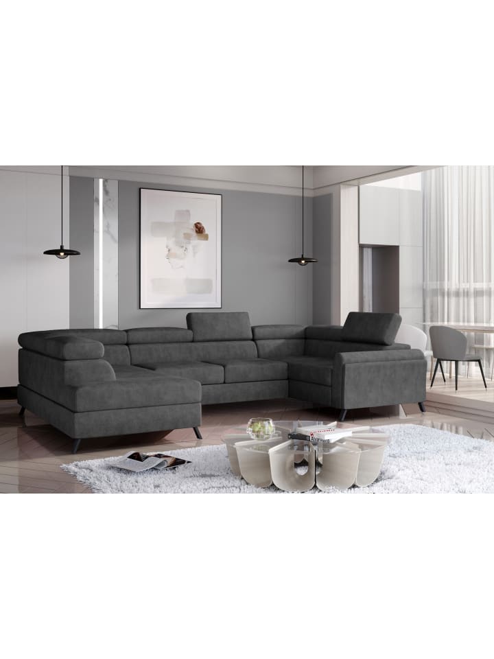 Esco Recamiere Links in Anthrazit - (L) 200 x (B) 336 x (H) 92 cm