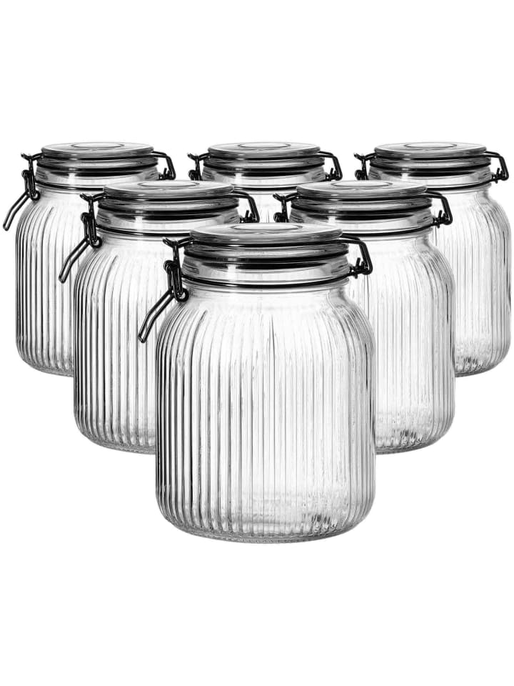 6er Set Vorratsgläser mit Clip-Verschluss Lumos in Transparent 1,4 l