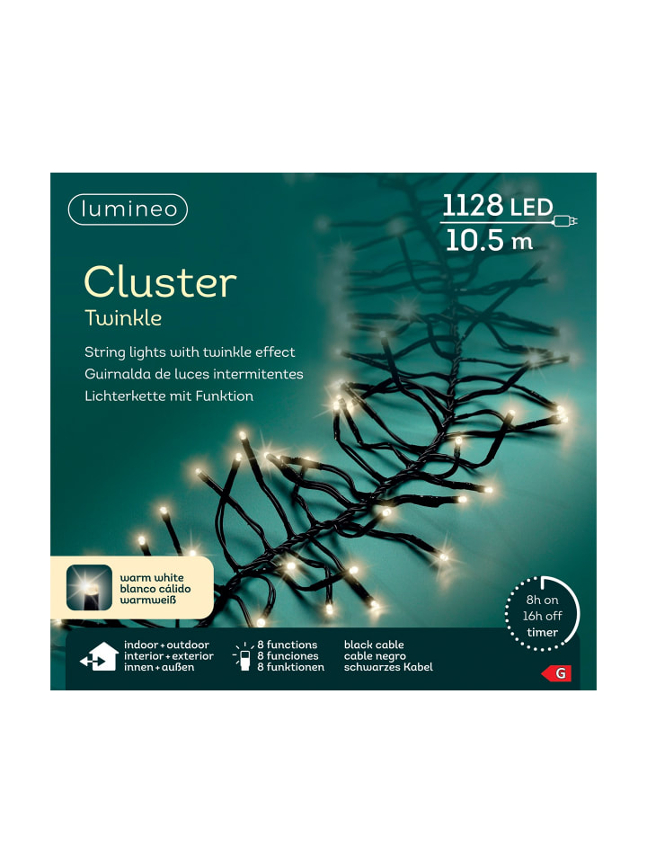 Lichterkette CLUSTER TWINKLE 1128 LED 10 m, schwarzes Kabel in warm weiß