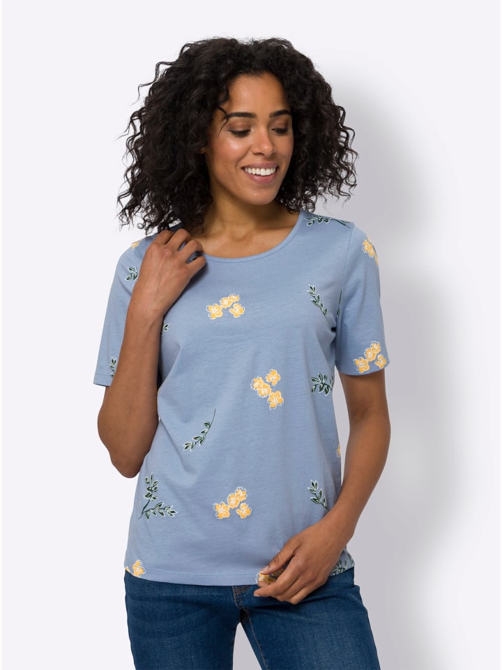 Kurzarm-Shirt in bleu-weiß-bedruckt