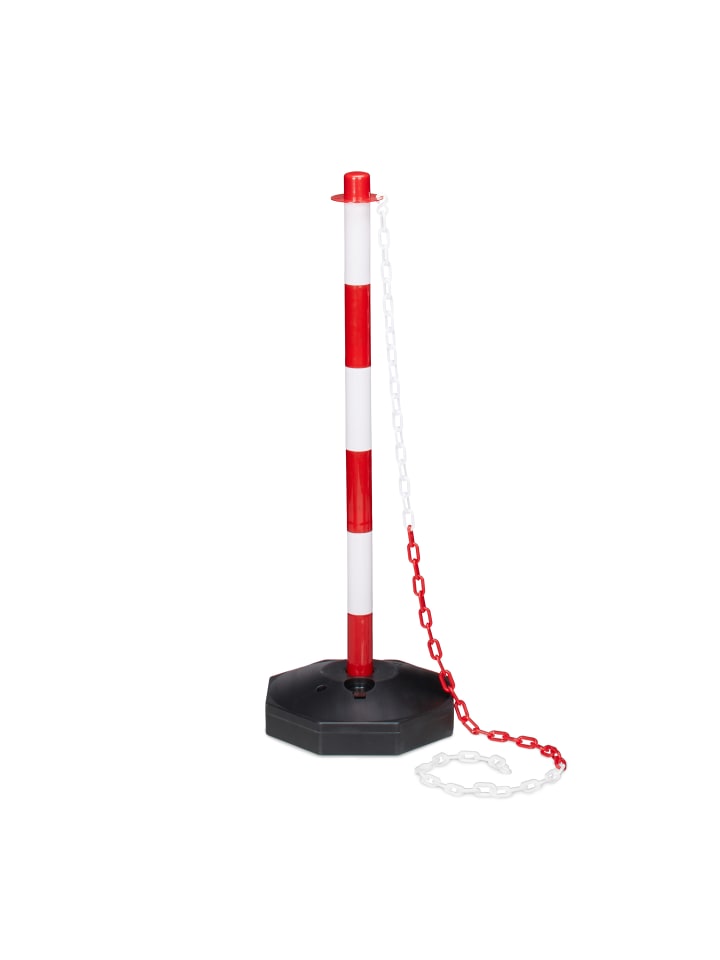 2 x Absperrpfosten in Rot / Weiß - (B)28 x (H)82 x (T)28 cm