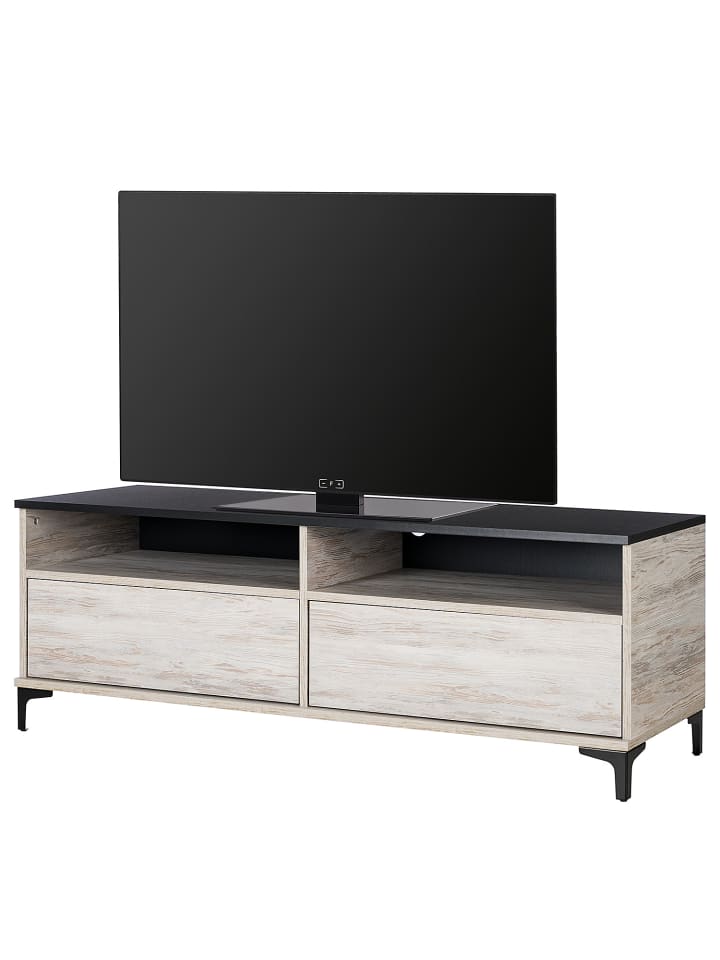 home24 TV-Lowboard in Fichte Hell Dekor & Schwarz in Fichte Dekor