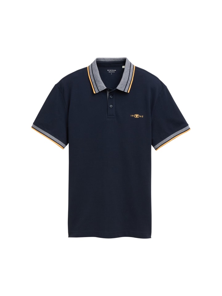 Poloshirt mit kontrastierenden Streifen und Logo in Blau-2
