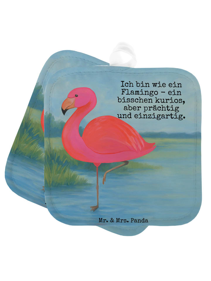 Topflappen Flamingo Classic Design mit Spruch in Weiß
