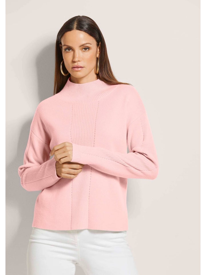 Kaschmir-Pullover mit Pointelle-Muster in puderrosé