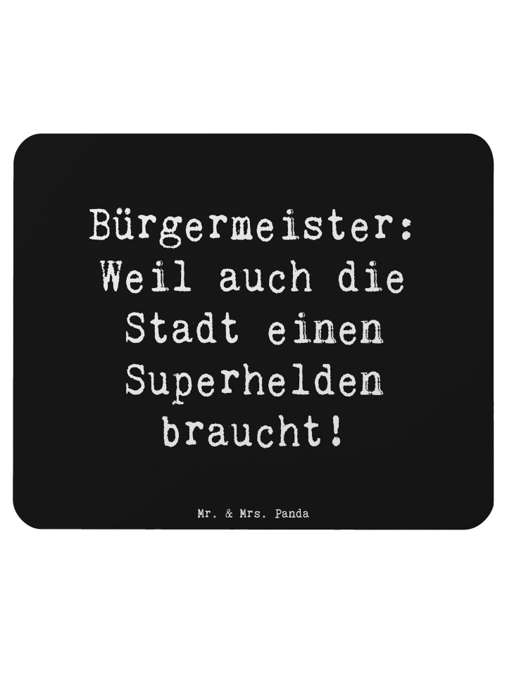 Maus-Pad Spruch Bürgermeister Superheld mit Spruch in Schwarz