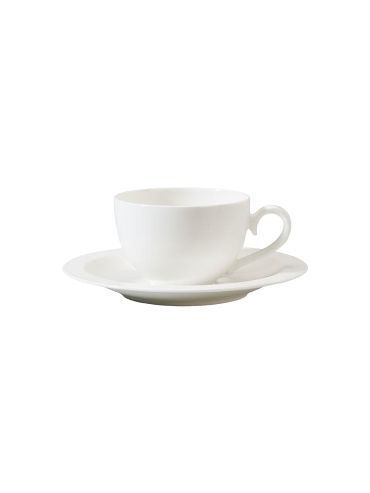 2er Set Cappuccinotasse mit Untertasse White Pearl in Weiß 310 ml