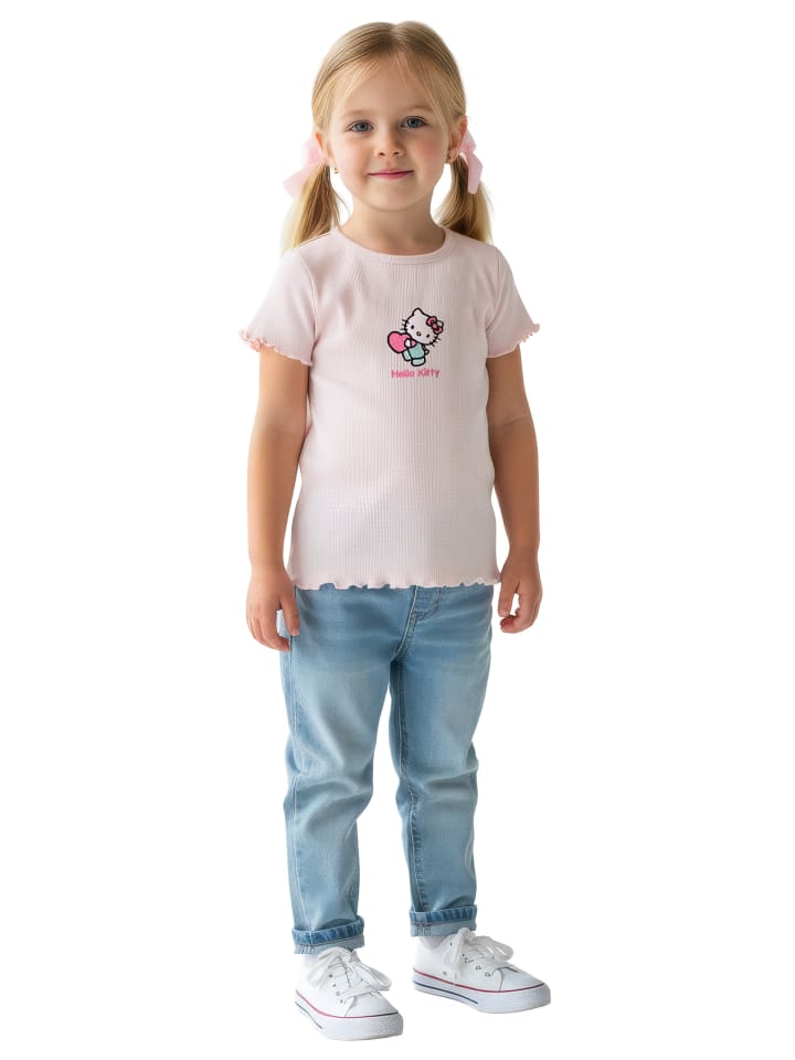Hello Kitty Ripp T-Shirt Heart Shirt Oberteil kurzärmlig in rosa