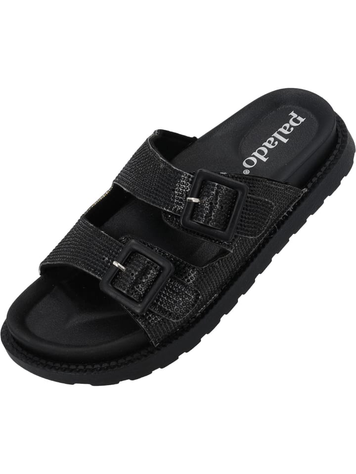 Plateau-Pantoletten Irisa in Schwarz Strass
