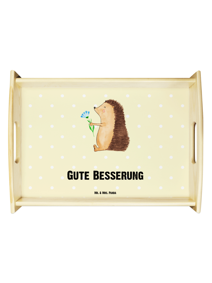 Tablett Igel Blumen mit Spruch in Gelb Pastell