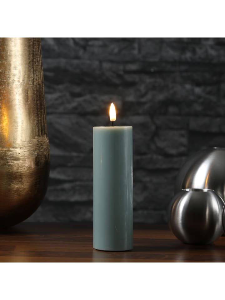 Deluxe Homeart LED Kerze Mia Echtwachs flackernd H: 15cm D: 5cm in salbeigrün günstig kaufen