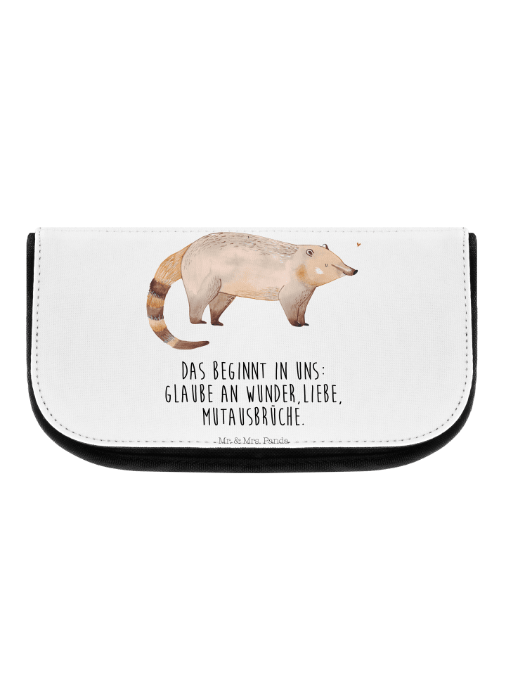 Kosmetiktasche Nasenbaer mit Spruch in Weiß