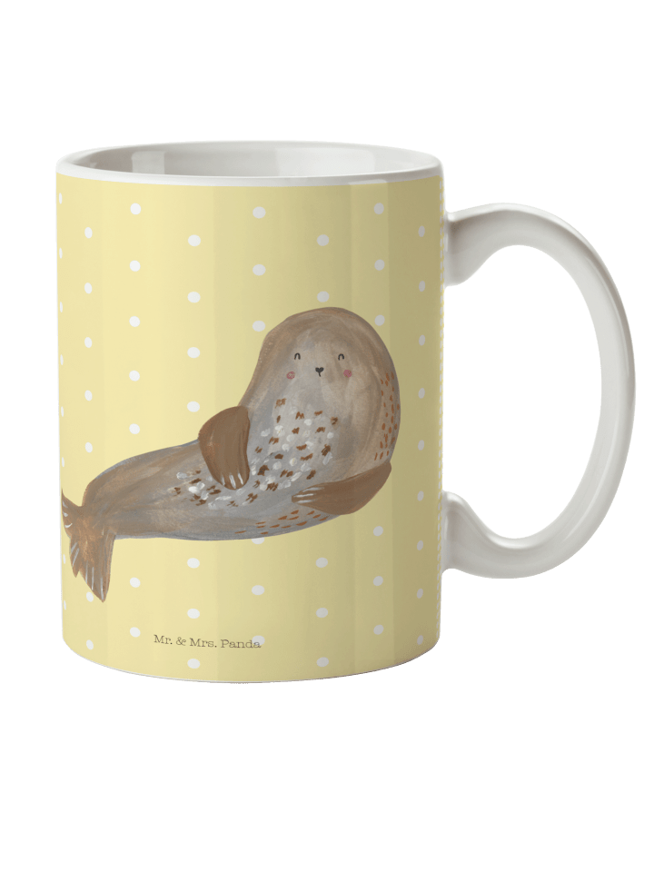 Kaffeebecher Robbe Lachen ohne Spruch in Gelb Pastell