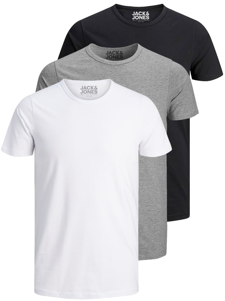 3er-Set T-Shirt in Black/white/grey
