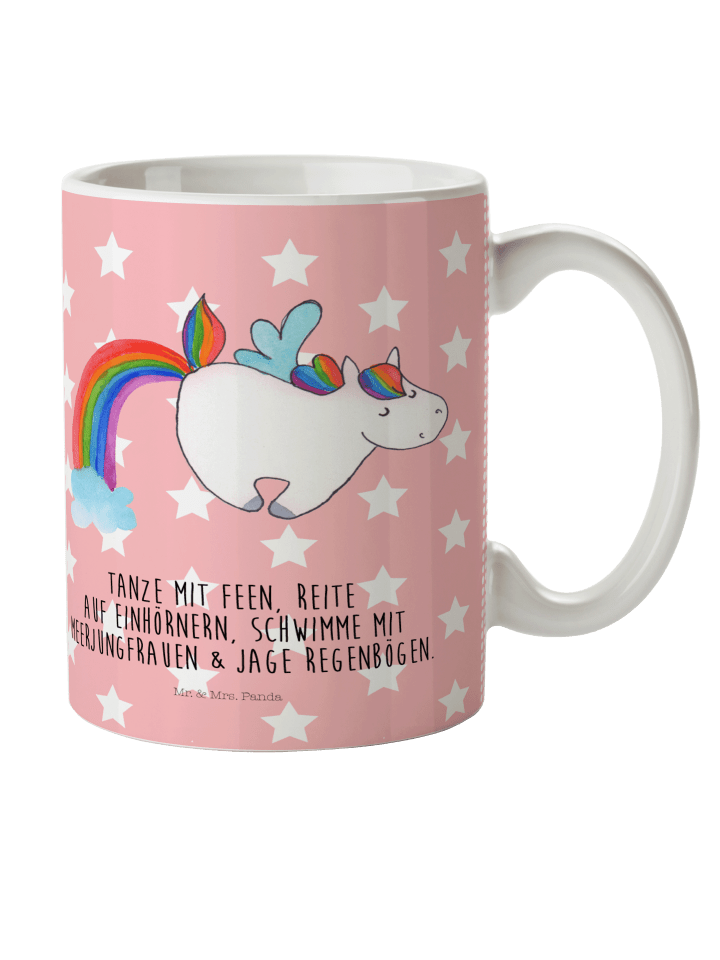 Kindertasse Einhorn Fliegendes Pferd mit Spruch in Rot Pastell