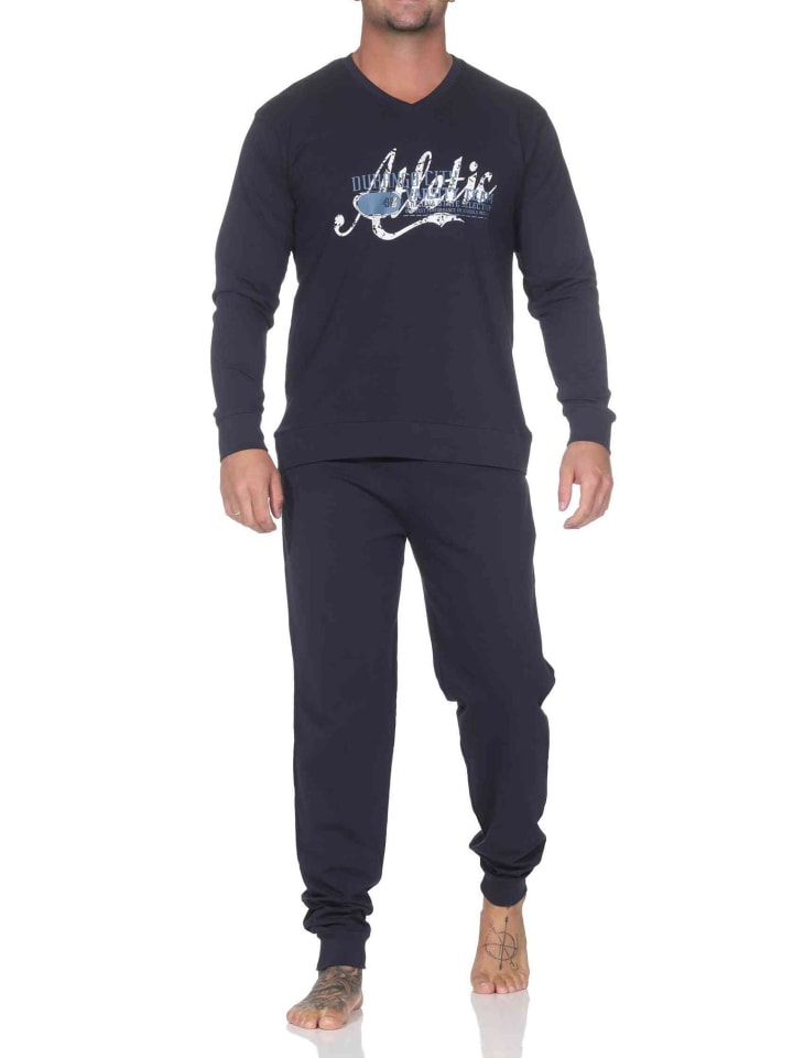 Schlafanzug langarm Frontprint in navy