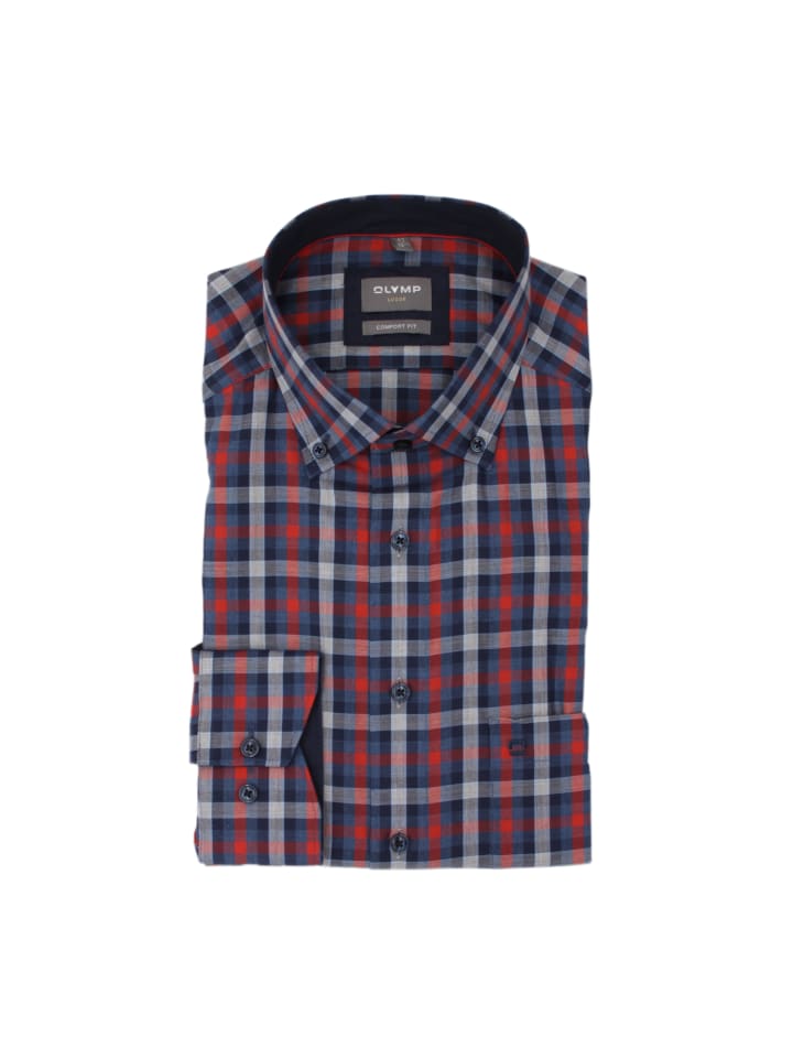 Button-down Caro-Hemd in Rot/blau