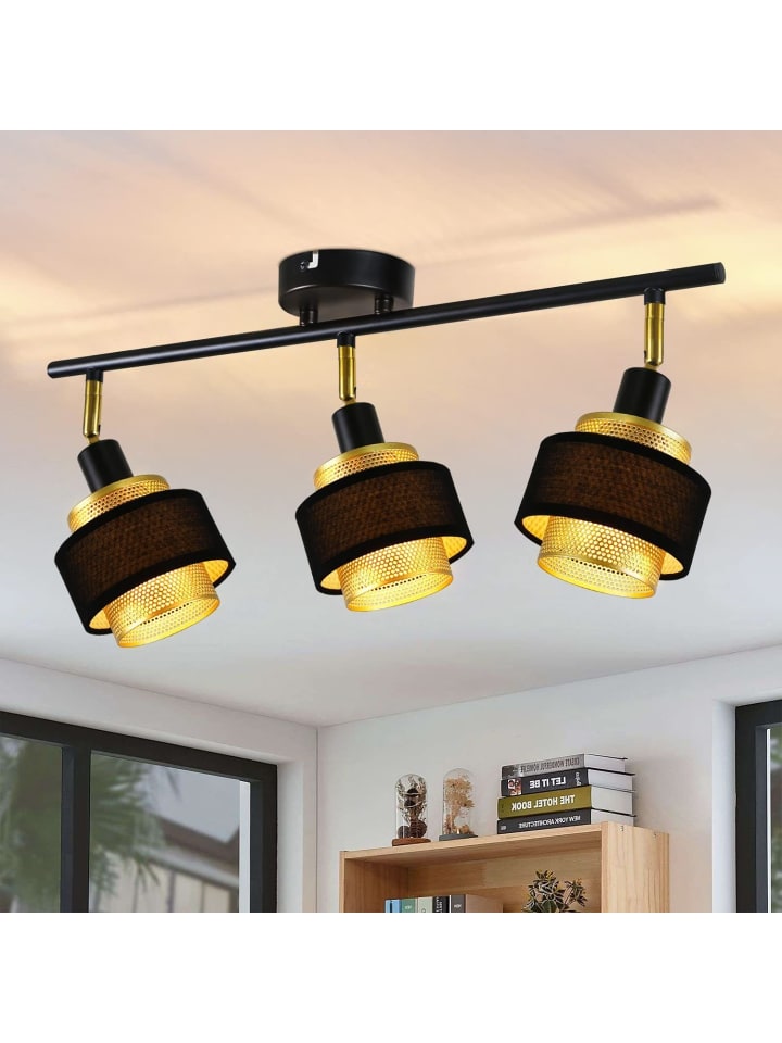 Deckenleuchte in Schwarz Vintage 3-flammige E14 aus Gold Metall Industrial