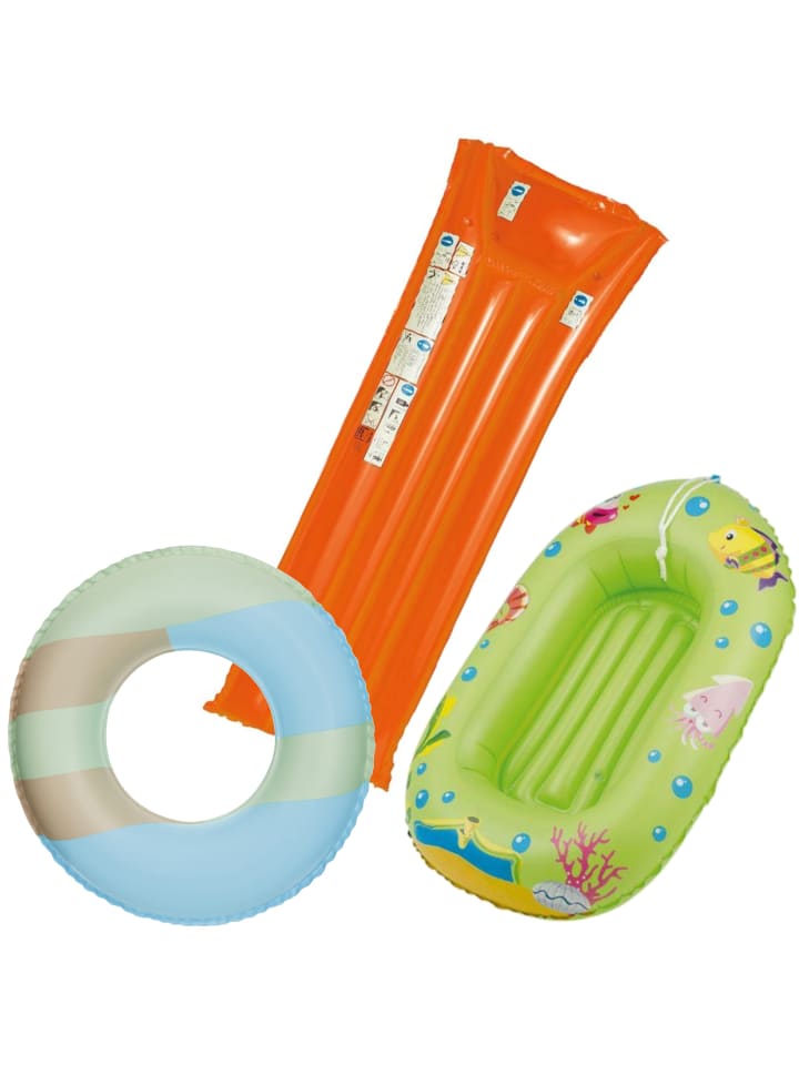 Kinderbade-Set (Schwimmring, Kinderboot, Luftmatratze) in orange