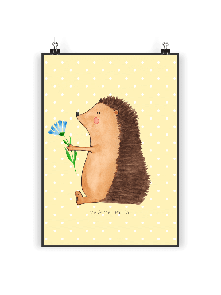 Wandbild Igel Blumen ohne Spruch in Gelb Pastell