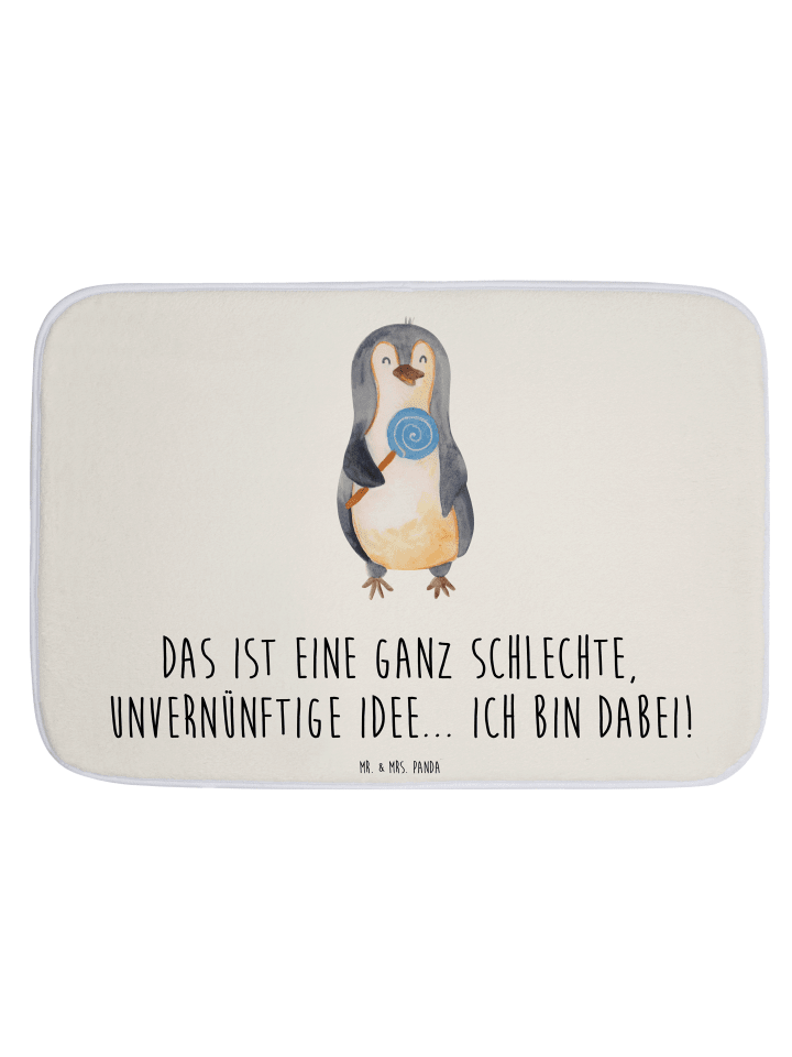 Badeteppich Pinguin Lolli mit Spruch in Weiß