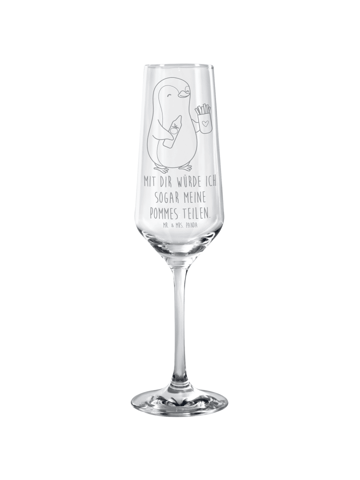 Champagnerglas Pinguin Pommes mit Spruch in Transparent