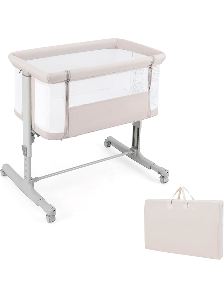 Beistellbett Babywippe mit Matratze 3 in 1 in Beige
