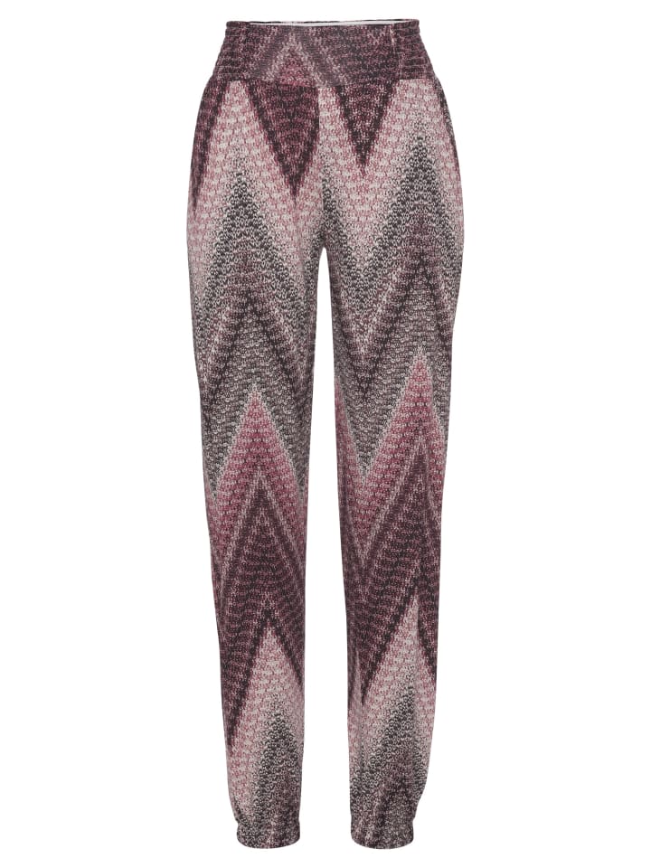 Jerseyhose in sand-bordeaux bedruckt