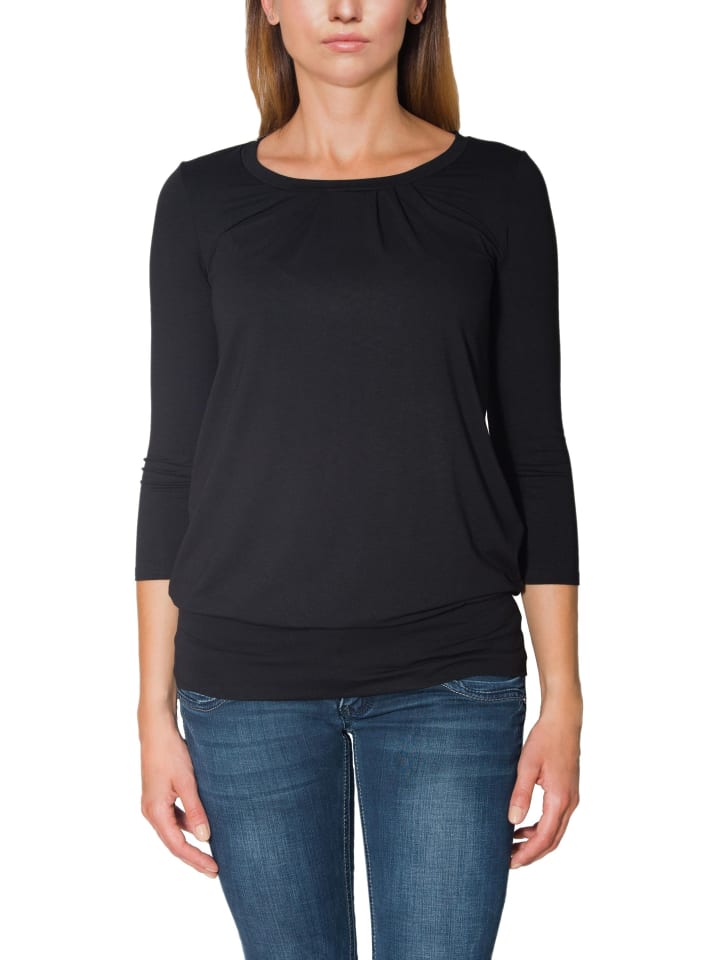 Alkato Damen Viskose Shirt 3/4 Arm Longshirt Top in schwarz