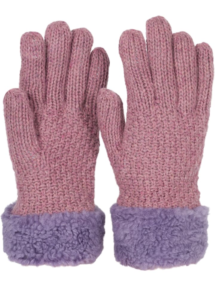 Strickhandschuhe mit Perlmuster und Fleece in Mauve