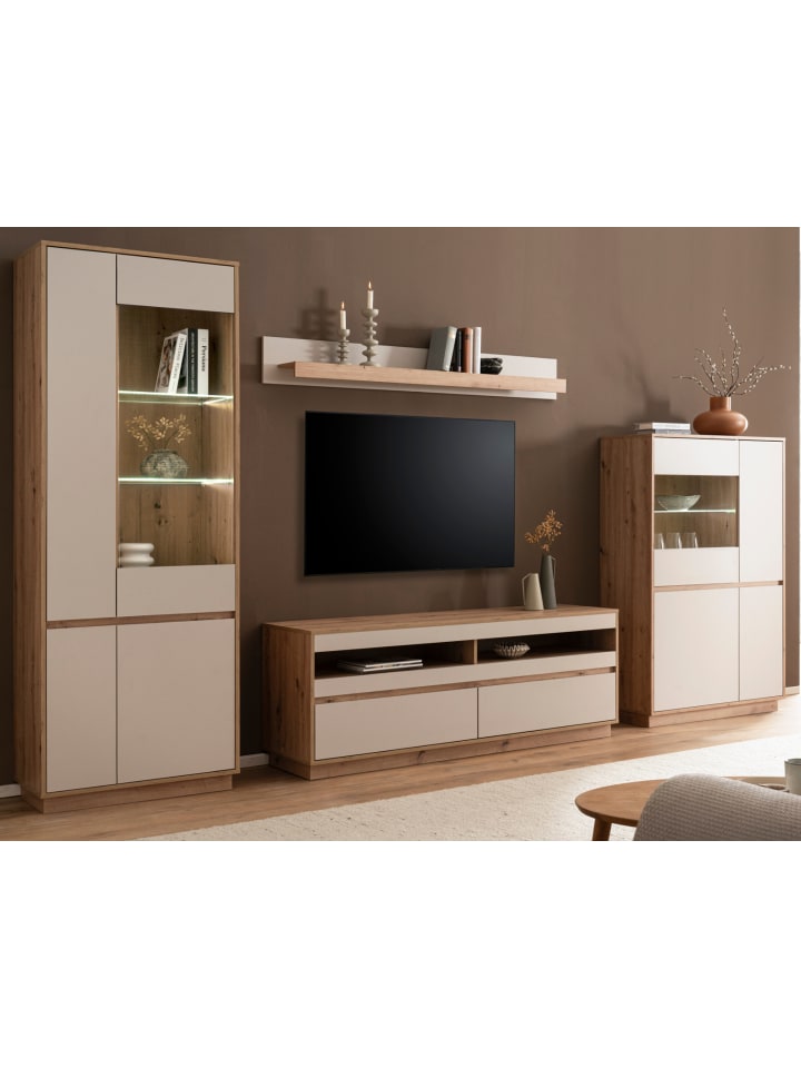 Wohnwand Kaschmir, Artisan Eiche 4-teilig 342 cm, Schrankwand mit Soft-Close