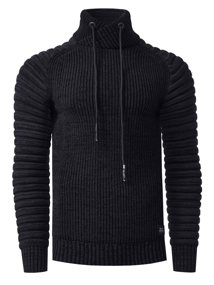 Biker Grobstrick Stehkragen-Pullover in Schwarz