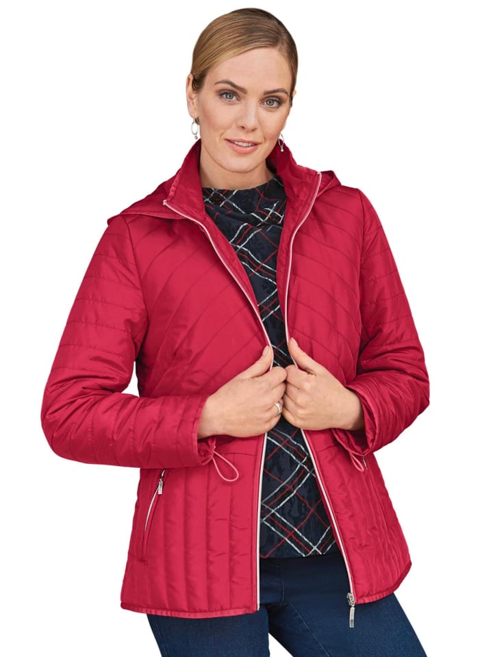 Figurfreundliche Steppjacke mit Kapuze in rot
