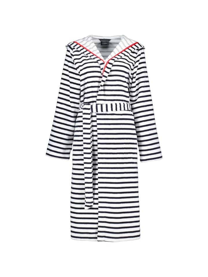 Cawö Bademäntel Damen Kapuze Streifen 1243 schwarz-weiß - 96 in schwarz-weiß - 96