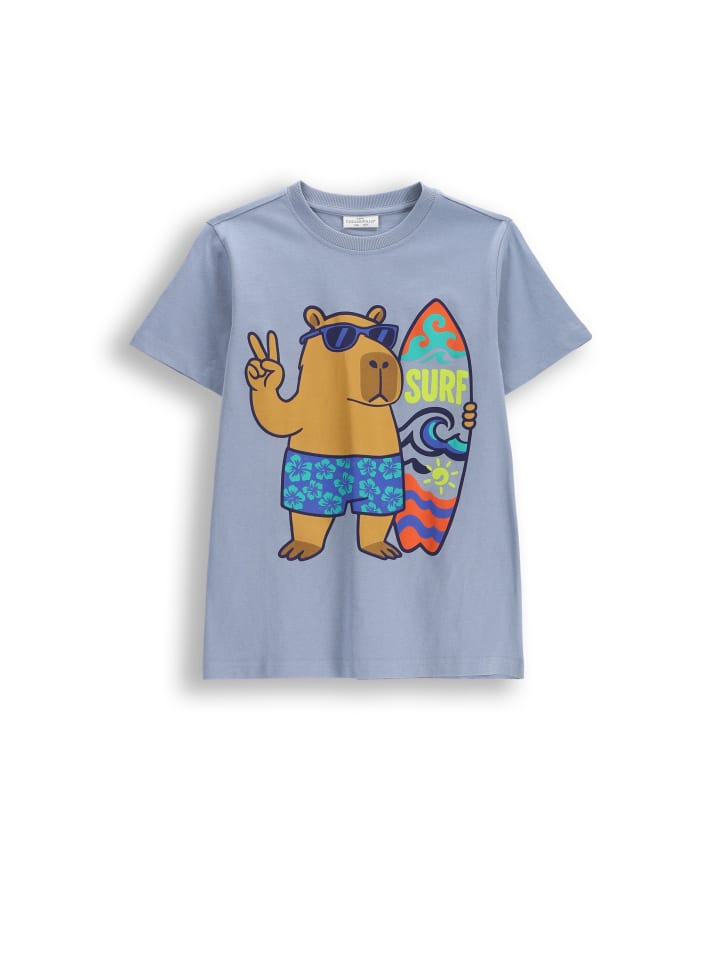 Baumwoll-T-Shirt mit kurzen Ärmeln in blau