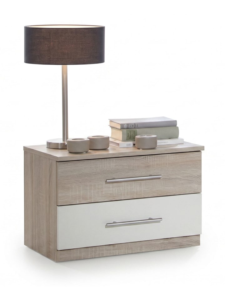 2er Set Nachtkonsolen Franziska Eiche Sägerau / weiß 52 / 38 / 40cm